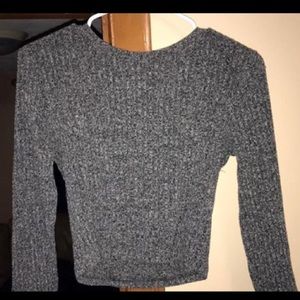 Forever 21 Grey/Black Knit Cropped Long Sleeve